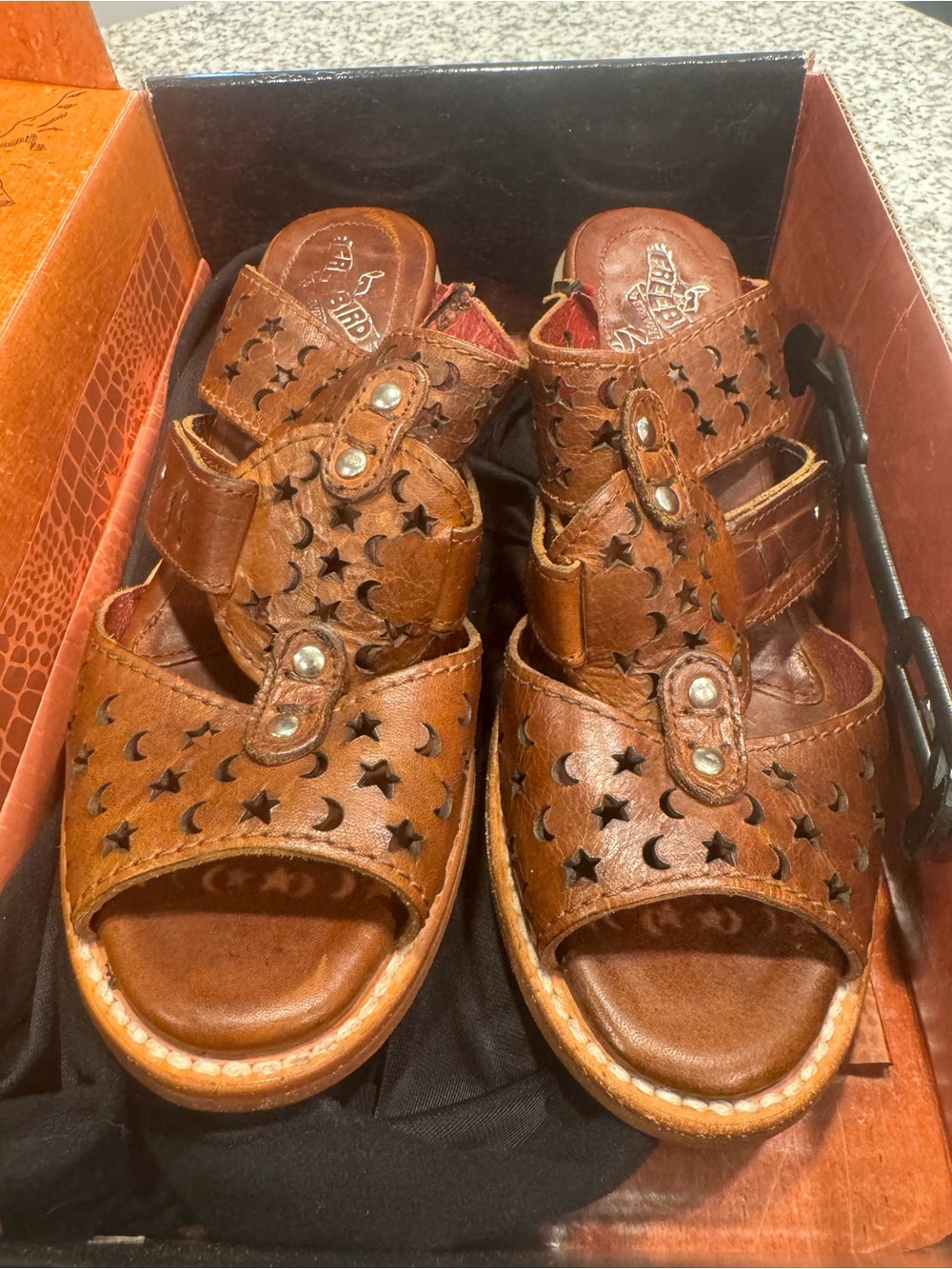 Freebird Moonstar Brown Leather Star & Moon Cutout Sandals